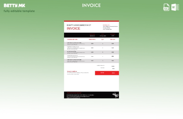 Шаблон за фактура за берберница во модерен стил